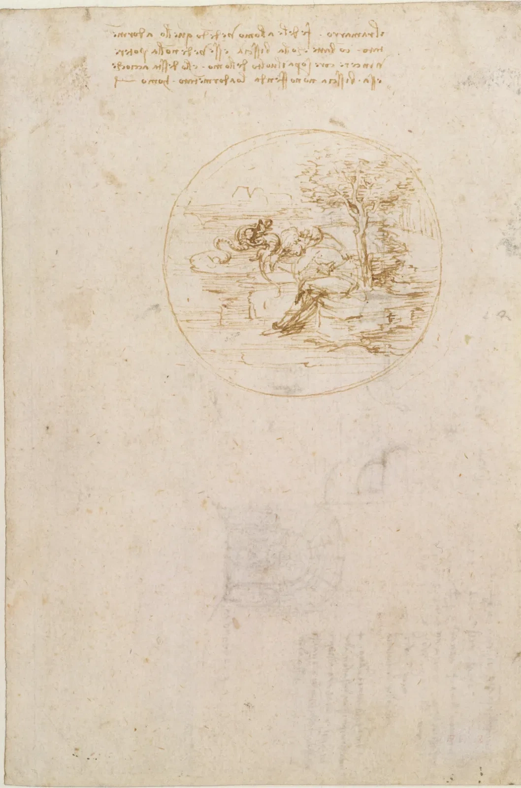 Allégorie de la fidélité du lézard (recto) ; projet de décor de théâtre (verso), Léonard de Vinci