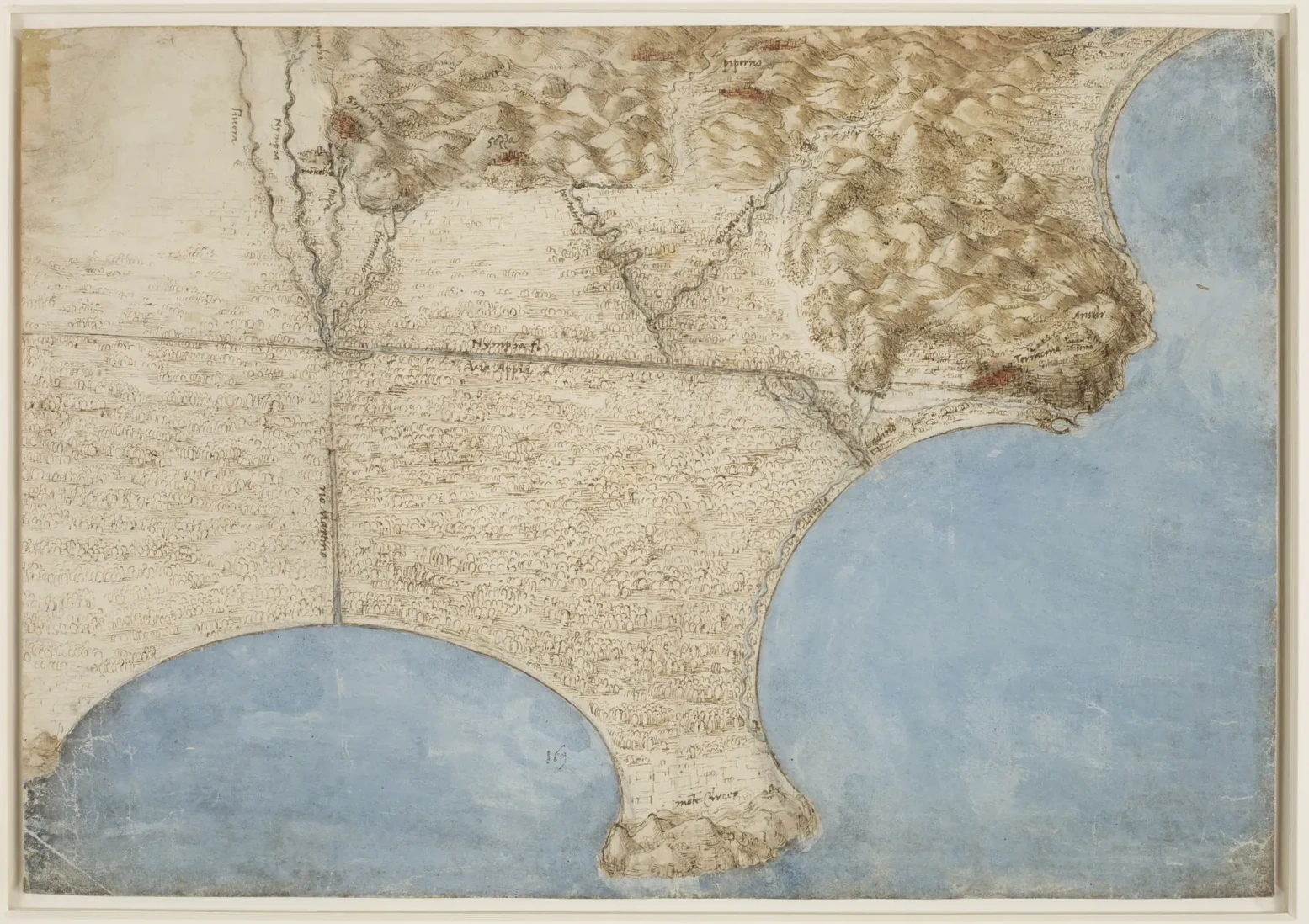 Cartographic Views of the Pontine Marshes and the Coast North of Terracina, Leonardo da Vinci