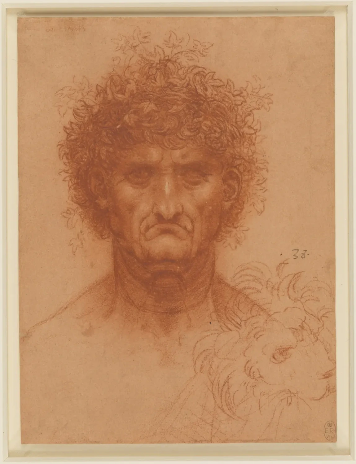 Character Head of an Older Man and Sketch of a Lion's Head, Leonardo da Vinci