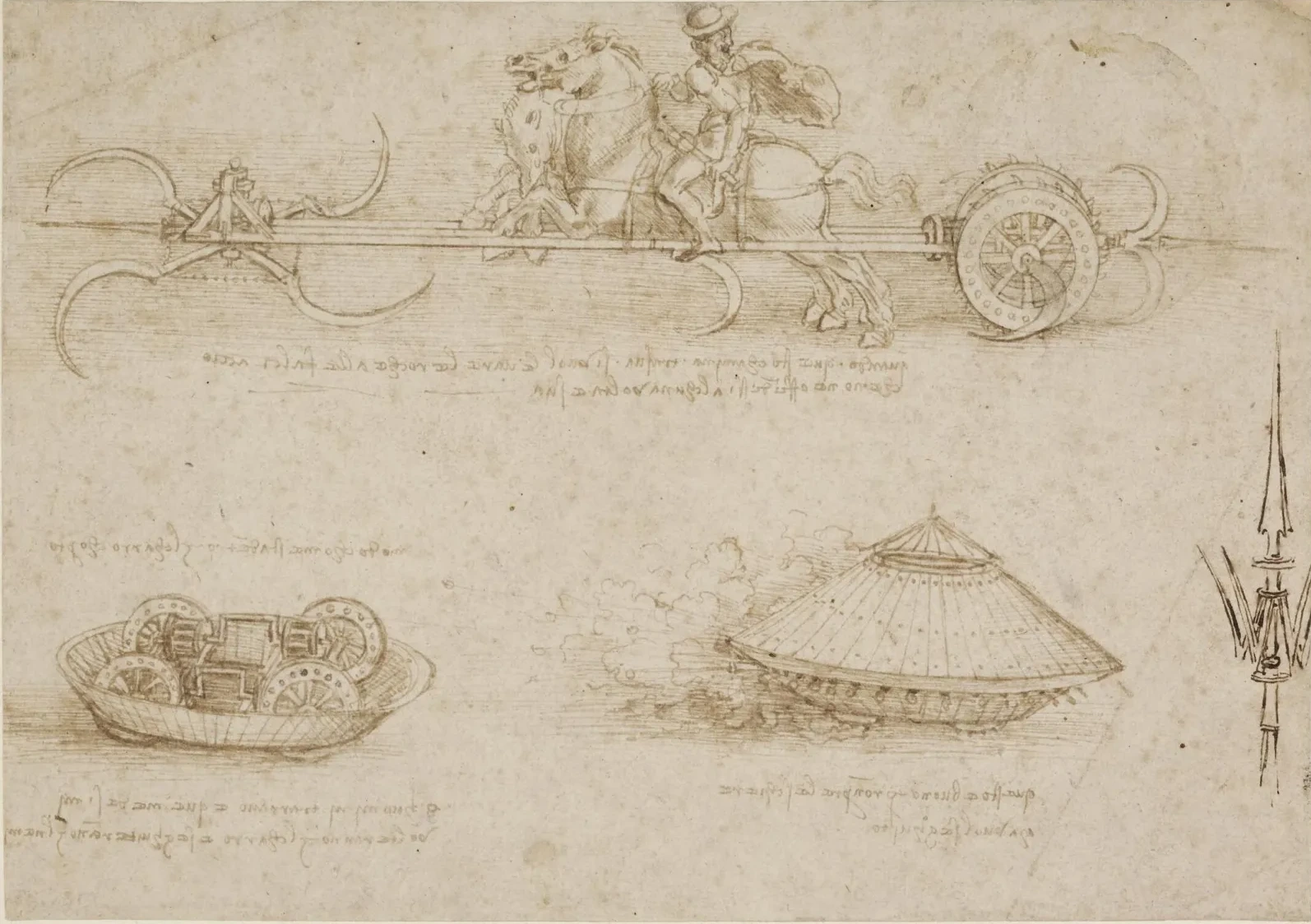 Design for a Scythed Chariot and Armoured Car (?), Leonardo da Vinci