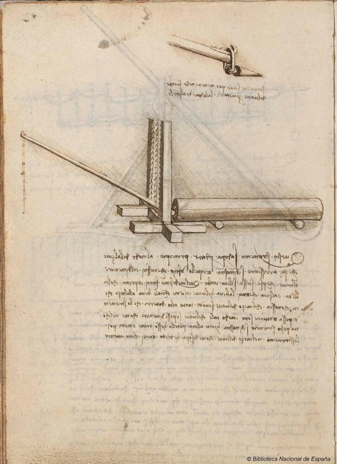 Dispositif pour soulever une poutre, Léonard de Vinci