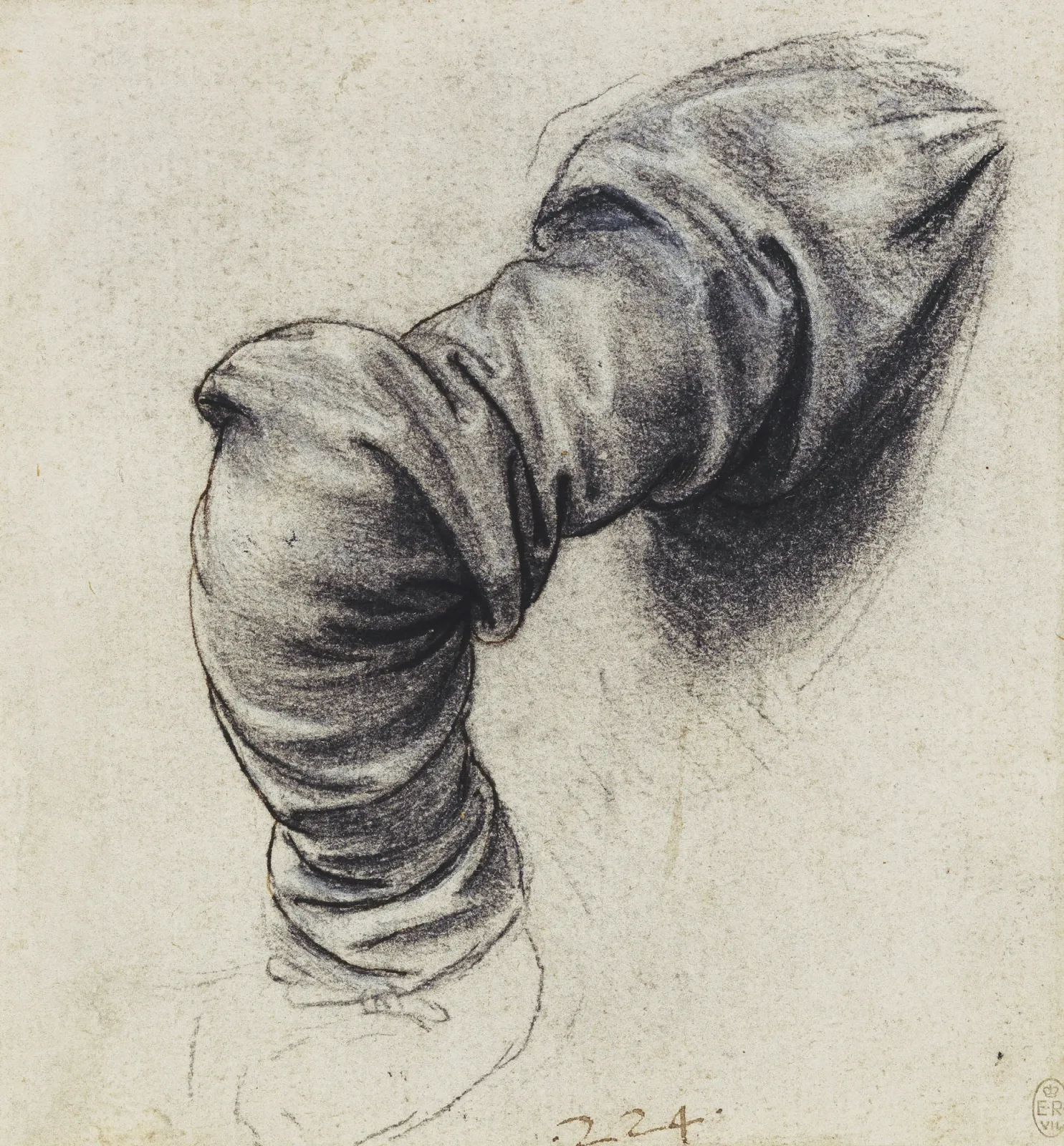 Étude de draperie pour le bras droit de saint Pierre dans la Cène, Léonard de Vinci
