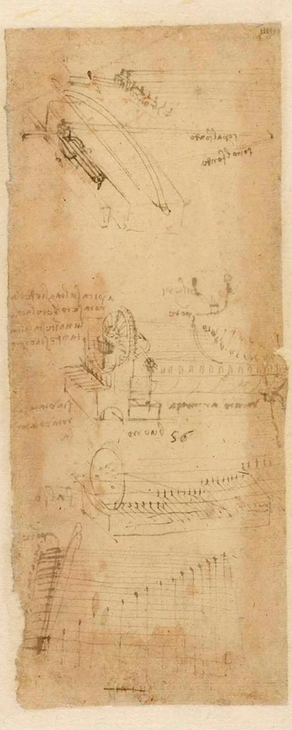 Dessin d'un instrument à clavier (viola organista), Léonard de Vinci