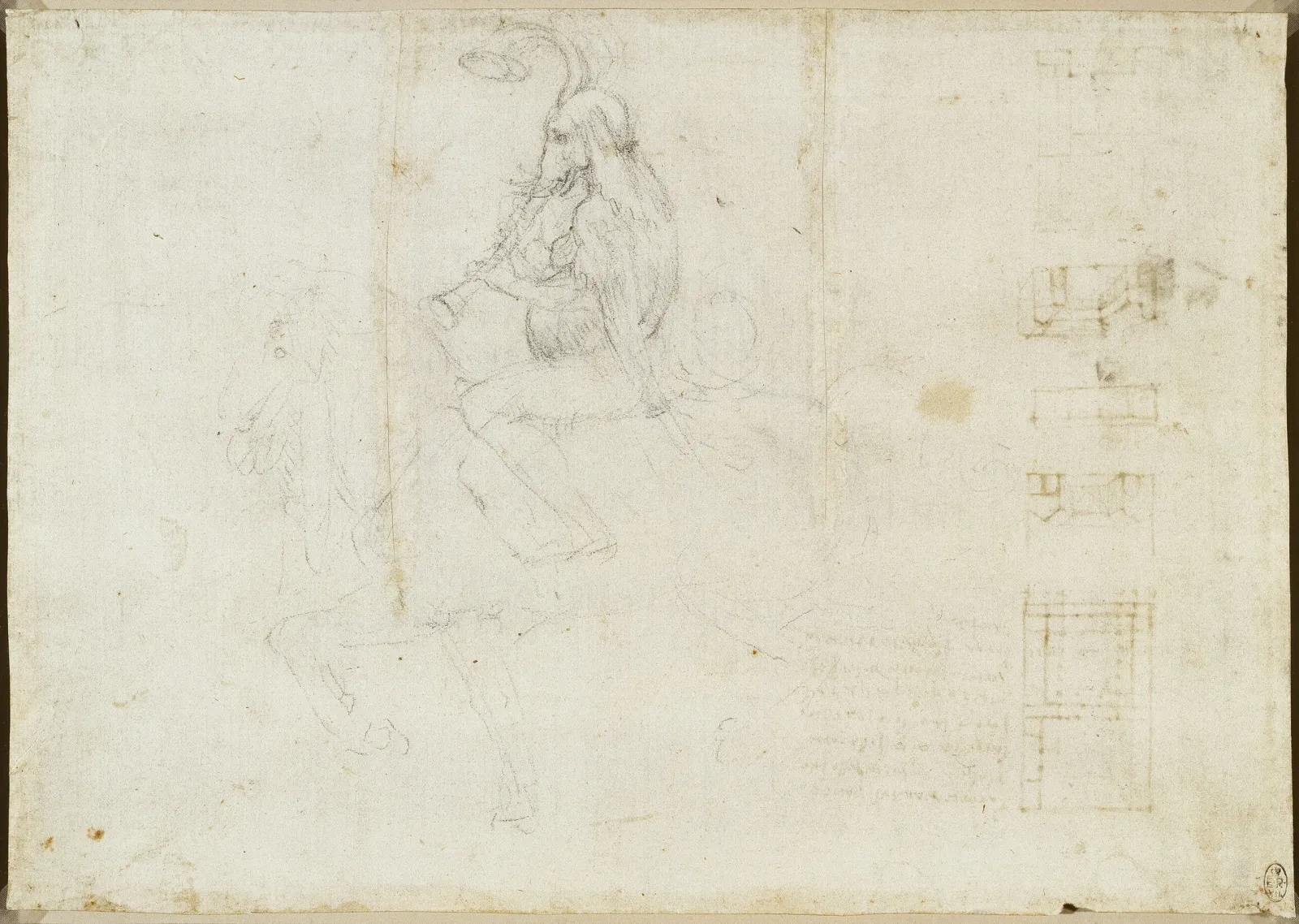 Drawing of a Rider whose Upper Body is disguised as Bagpipes, Leonardo da Vinci