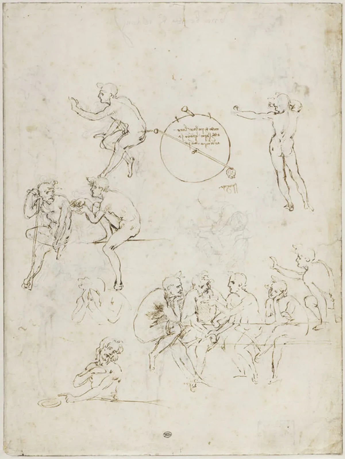 Etudes de figures masculines nues et étude d'hygromètre, Léonard de Vinci