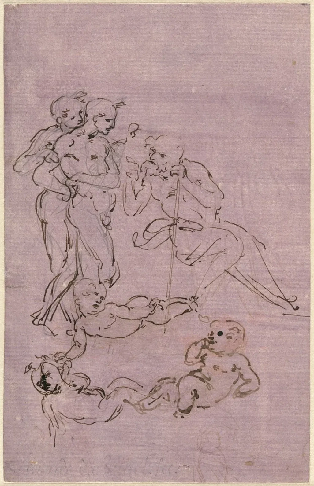 Figural Studies for the Adoration of the Magi (Joseph and Two Shepherds and Sketches for a Christ Child), Leonardo da Vinci