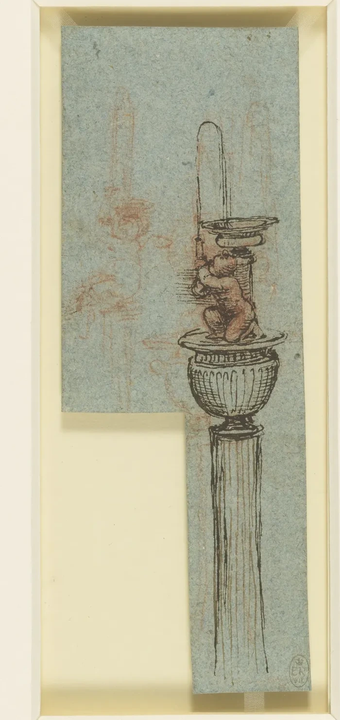 Fontaine composée d'une colonne surmontée d'un vase de pierre couronné d'une figure nue, et d'un bassin, Léonard de Vinci
