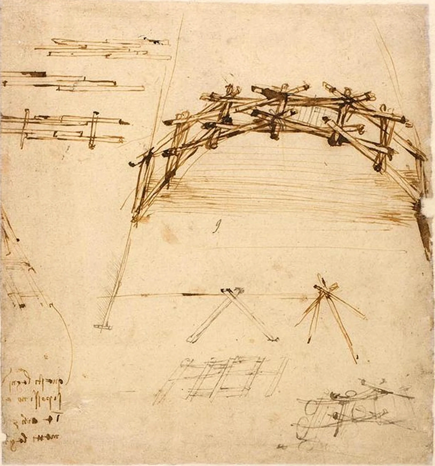 Military and Architectural Studies and Sketch of a Church (Florence Cathedral?), Leonardo da Vinci