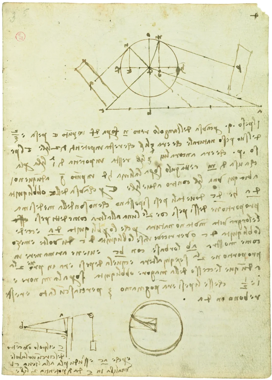 Notes sur le rapport entre le poids et la force, Léonard de Vinci