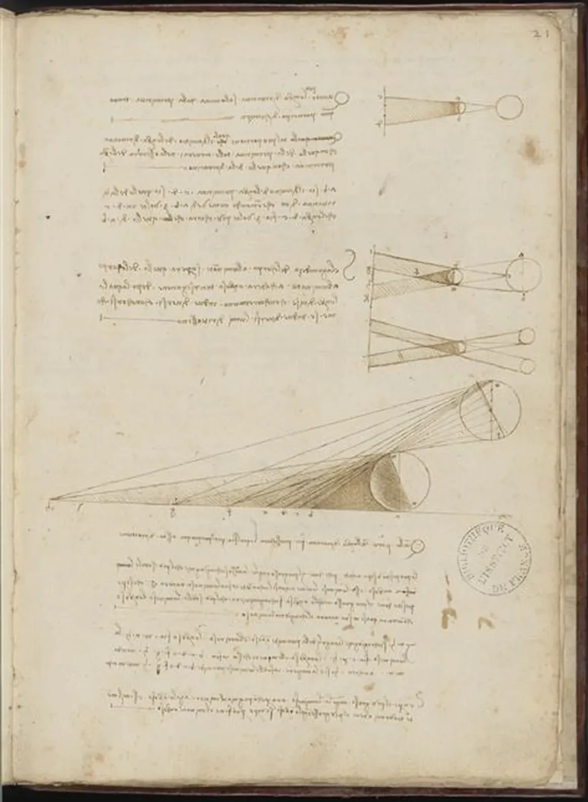 On the Depth of Derived Shadows (above) and the Darkened Rays Issued by Primitive Shadow, Leonardo da Vinci