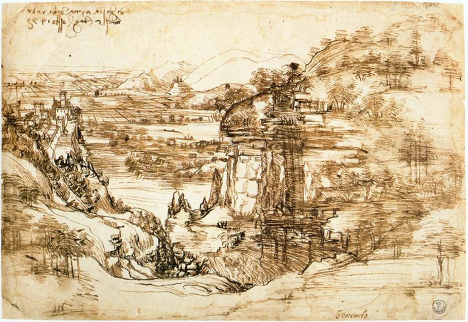Paysage de la vallée de l'Arno, Léonard de Vinci