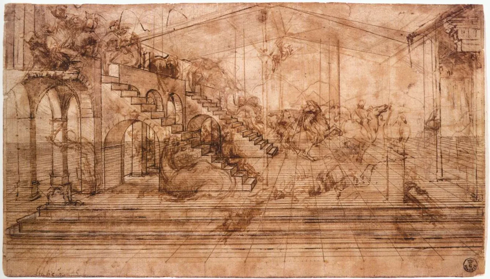 Étude de perspective pour le fond de l'Adoration des mages, Léonard de Vinci