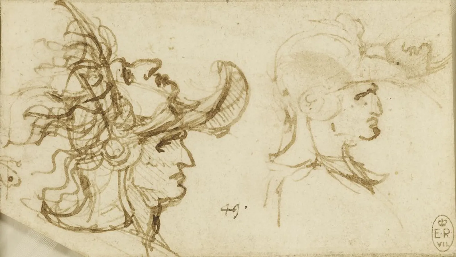 Profile Studies of Two Warriors in Helmets, Leonardo da Vinci