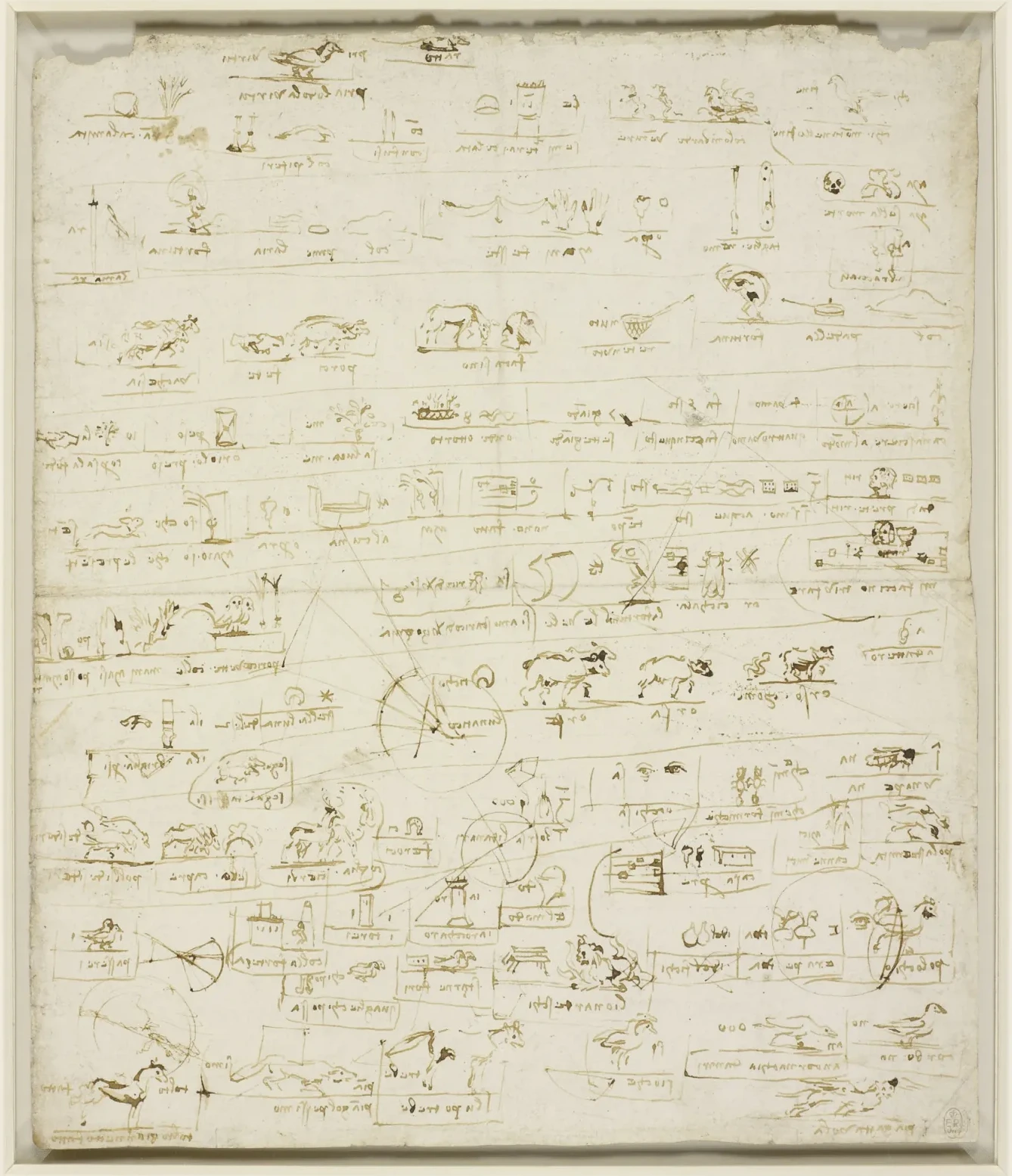 Rébus en pictogrammes (recto), Léonard de Vinci