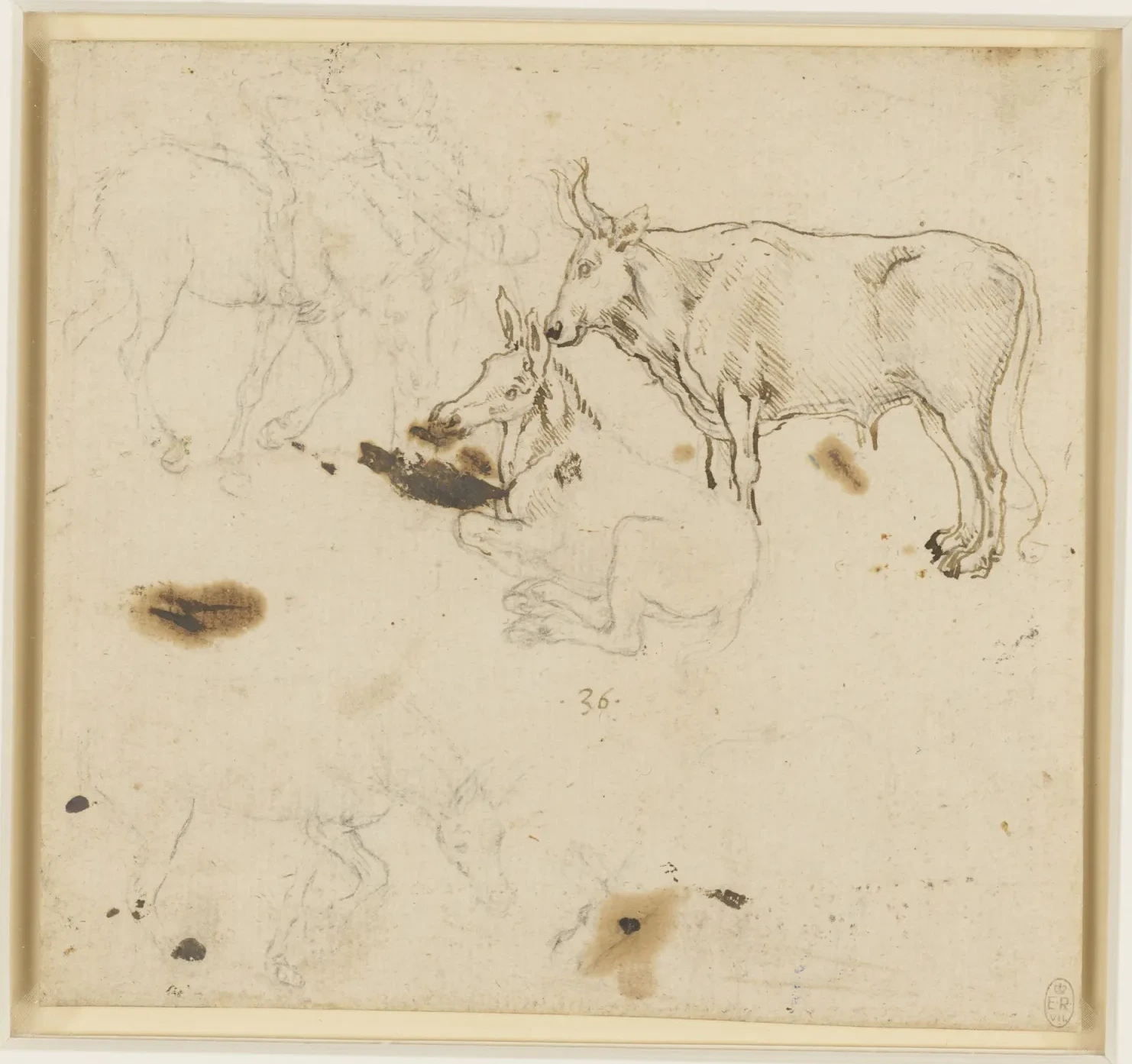 Sheet of Studies of an Ox, a Donkey and other Figures, Leonardo da Vinci