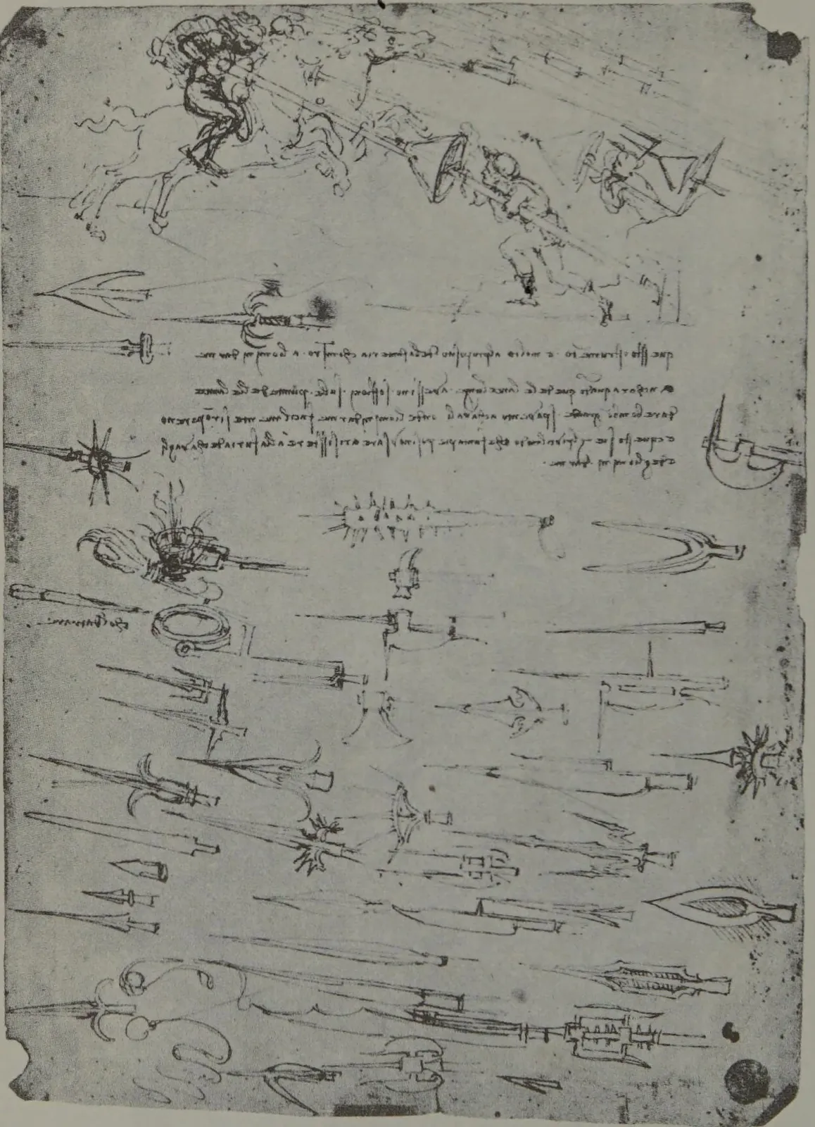 Sheet of Studies of Foot Soldiers and Horsemen in Combat, and Halberds, Leonardo da Vinci
