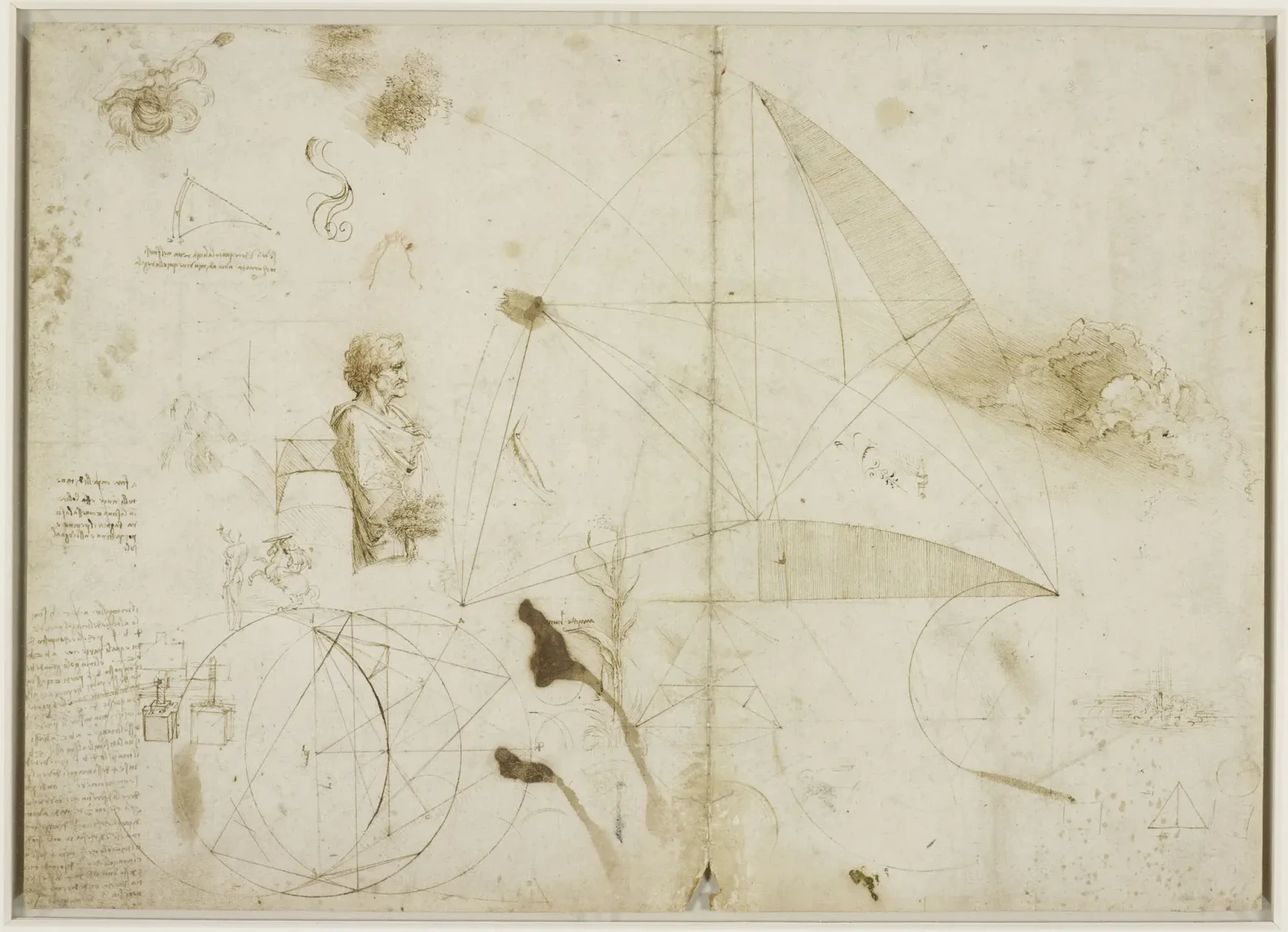 Sheet of Studies of Geometric Figures and the Bust of an Old Man in Profile, Leonardo da Vinci