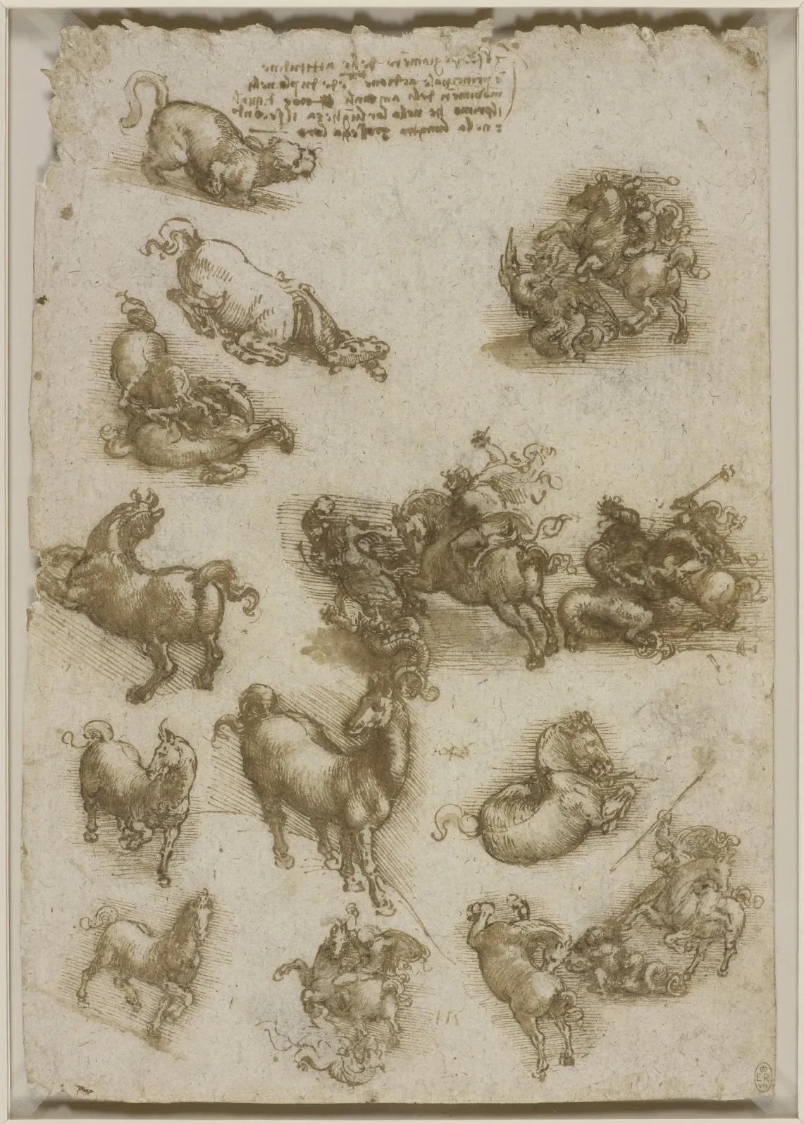 Sheet of Studies of Horses, a Cat and Fight with a Dragon, Leonardo da Vinci