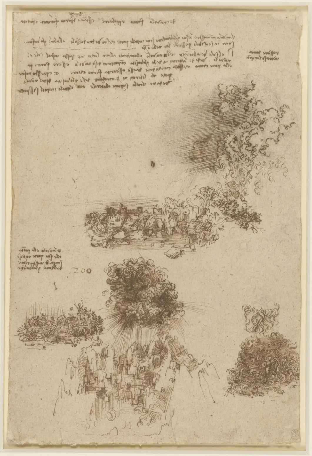 Feuille d'études diverses de destruction et de rochers, Léonard de Vinci