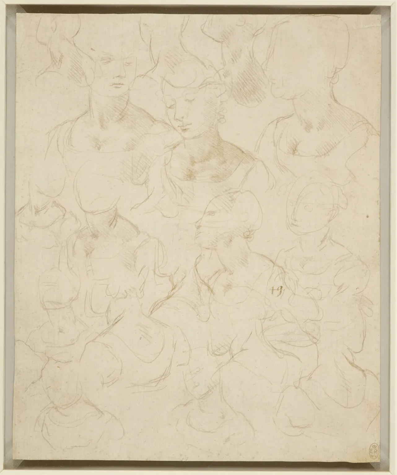 Sheets of Studies of Female Heads, Leonardo da Vinci