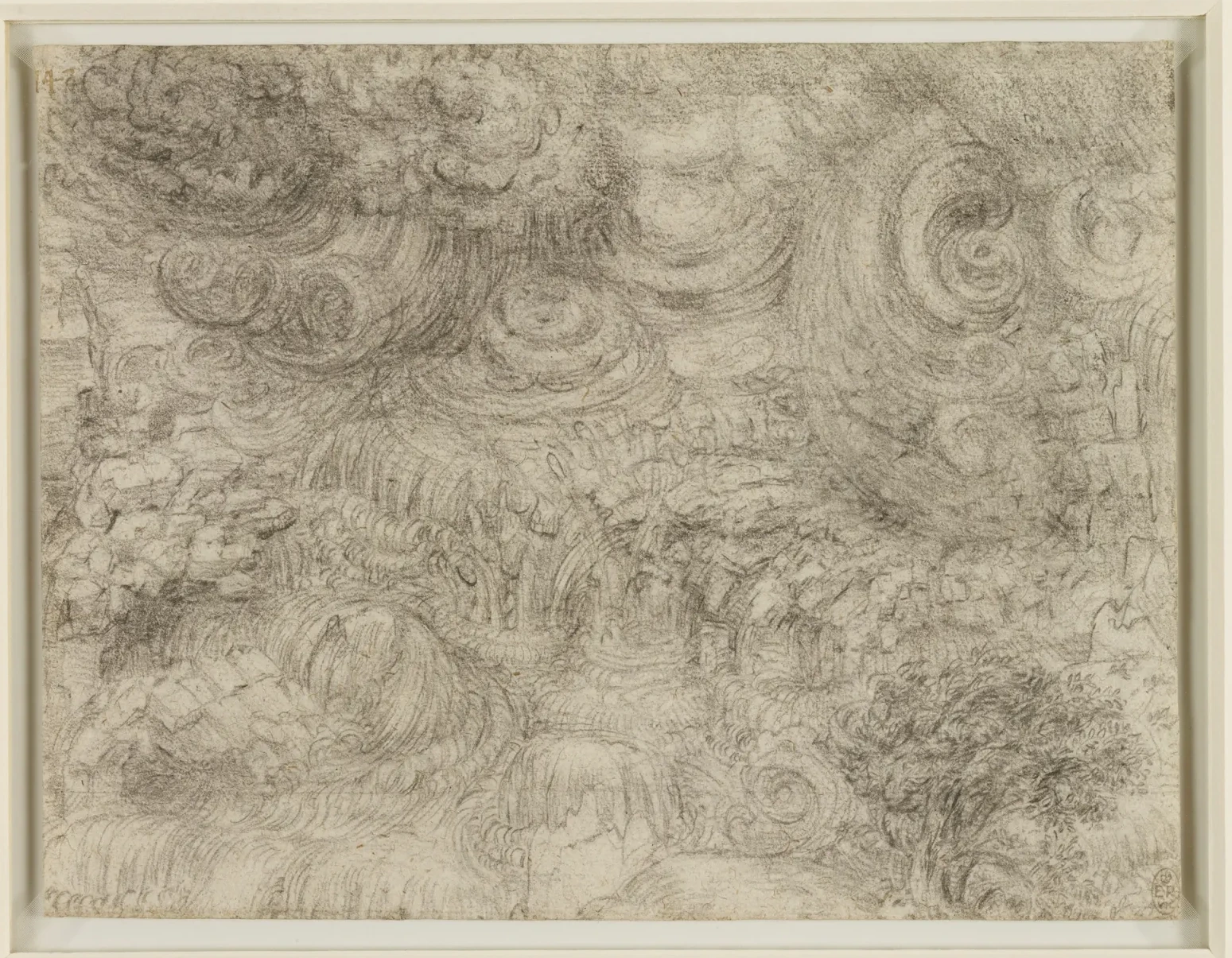 Storm Clouds Vortices and Torrents of Water over a Rocky Landscape, Leonardo da Vinci