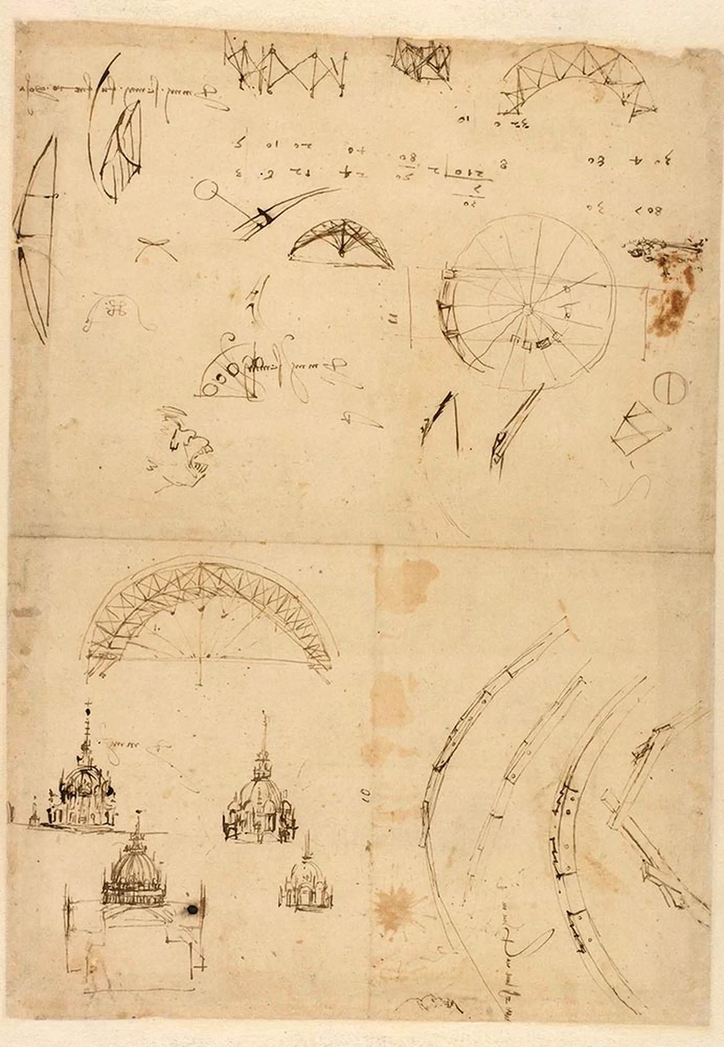 Studies for the Crossing Cupola of Milan Cathedral and for Scaffolding for the Vault, Leonardo da Vinci