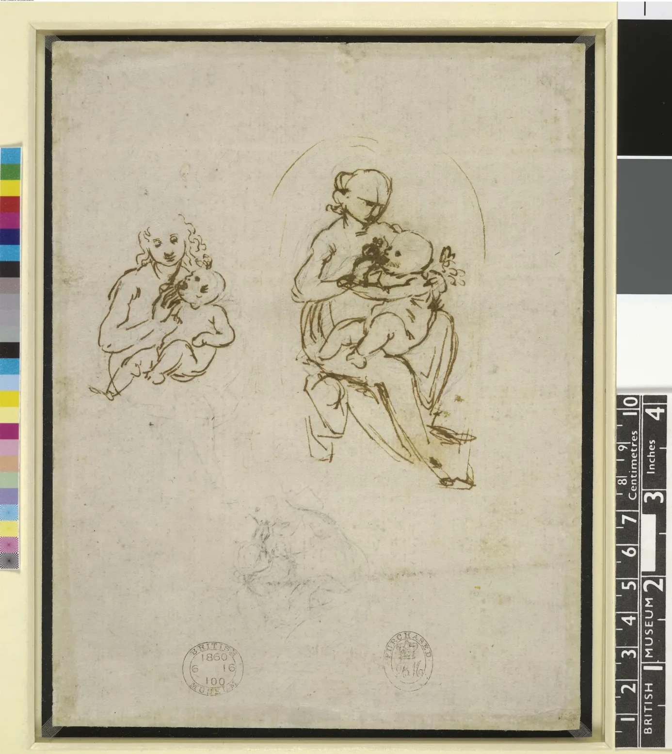 Études d'une Vierge à l'Enfant (à droite, étude pour la Madone Benois), Léonard de Vinci