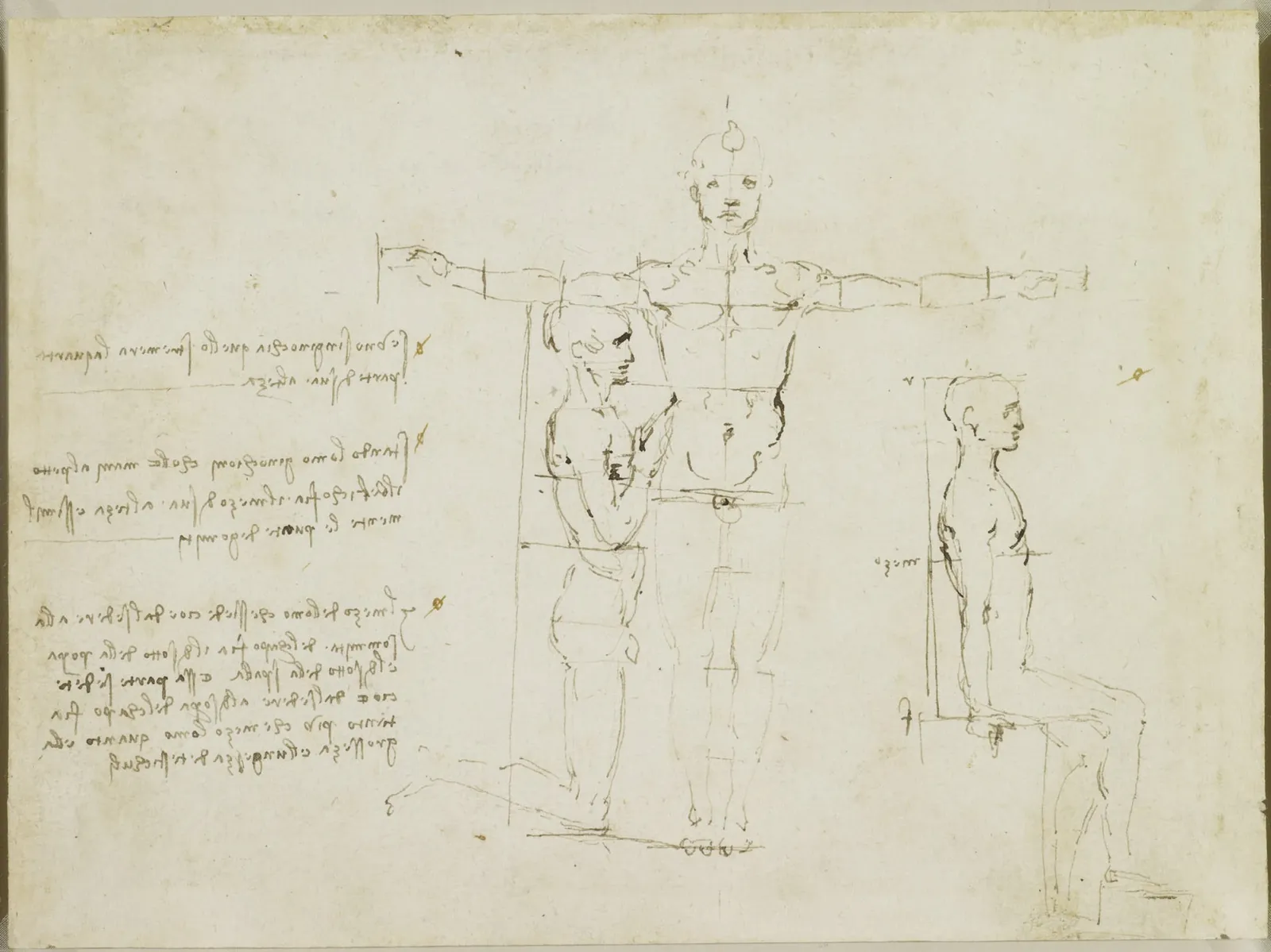 Studies of the Proportions of the Body when Standing, Kneeling and Sitting, Leonardo da Vinci