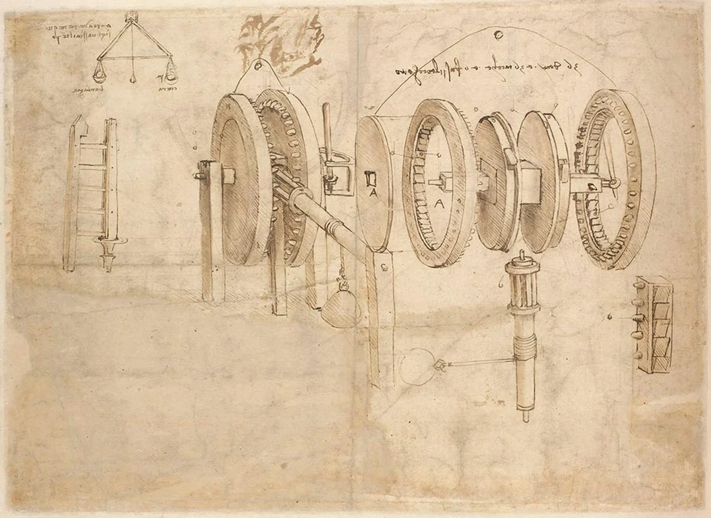 Studies of Toothed Gears and for a Hygrometer, Leonardo da Vinci