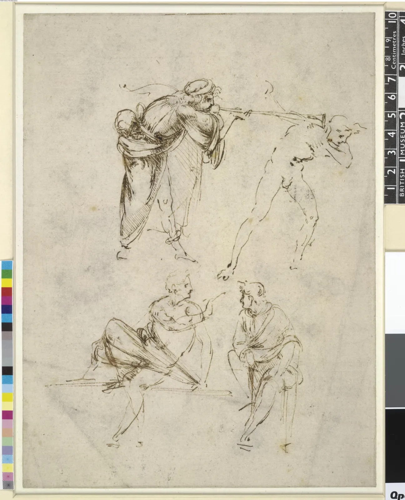 Étude d'un homme sonnant de la trompette à l'oreille d'un autre, et de deux figures en conversation, Léonard de Vinci
