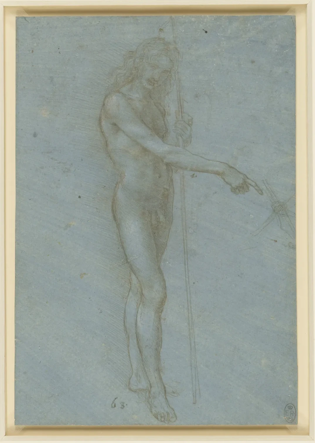 Étude d'un homme nu tenant un bâton (saint Jean ?), Léonard de Vinci