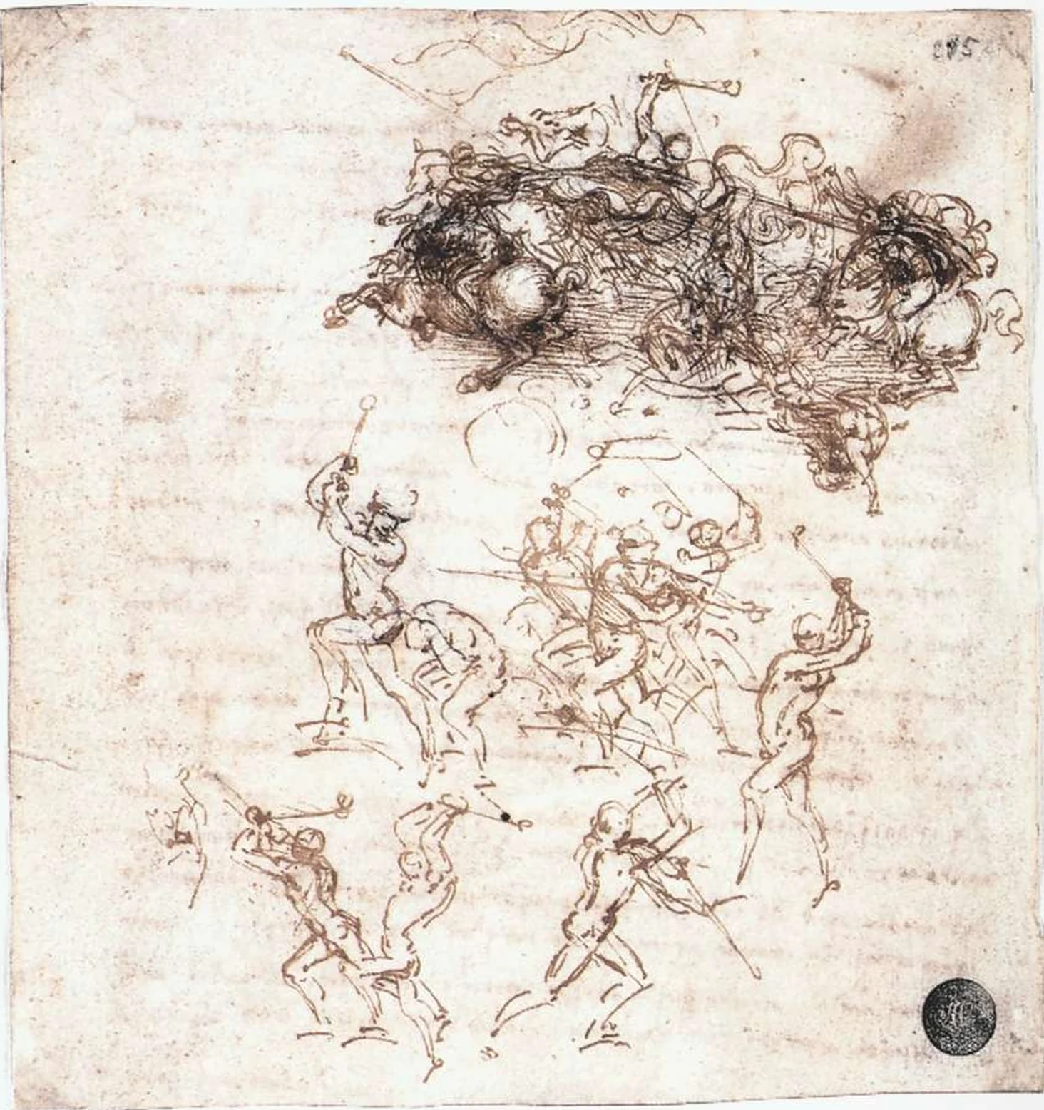 Étude de cavaliers au combat et de fantassins, Léonard de Vinci