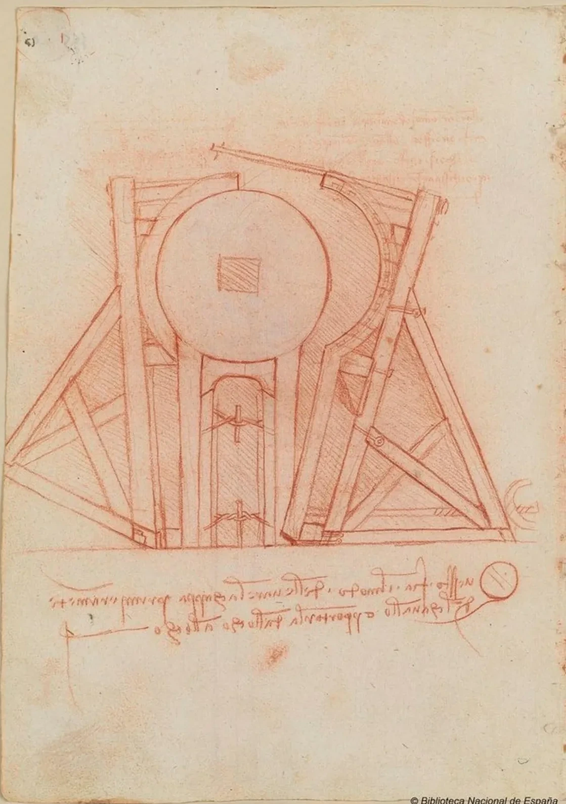 Étude de la charpente de bois et du moule de fonte du cheval Sforza, Léonard de Vinci