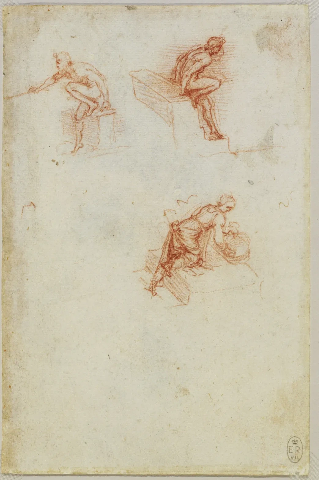 Étude de deux jeunes gens assis et d'une lavandière, Léonard de Vinci