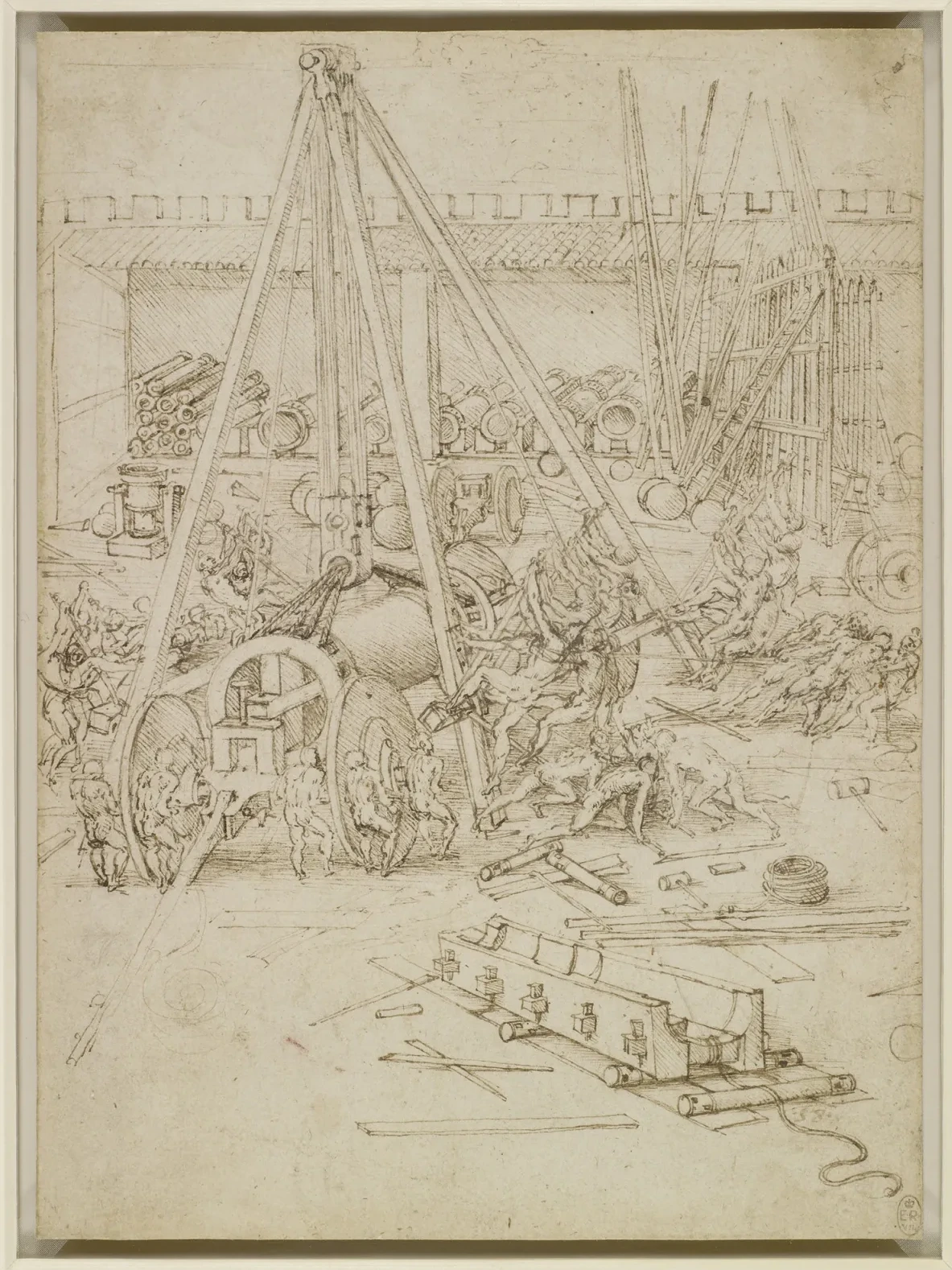 Study with Hoist for a Cannon in an Ordinance Foundry, Leonardo da Vinci