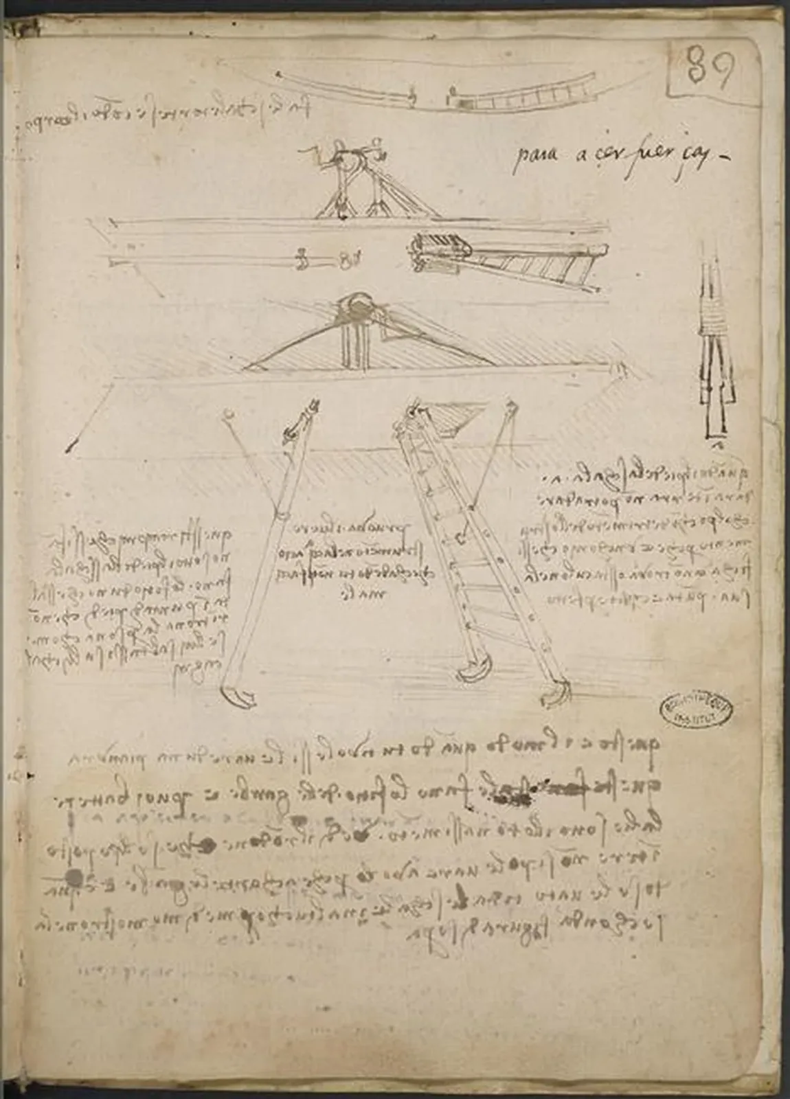 Take-off and Landing Gear for a Flying Machine, Leonardo da Vinci