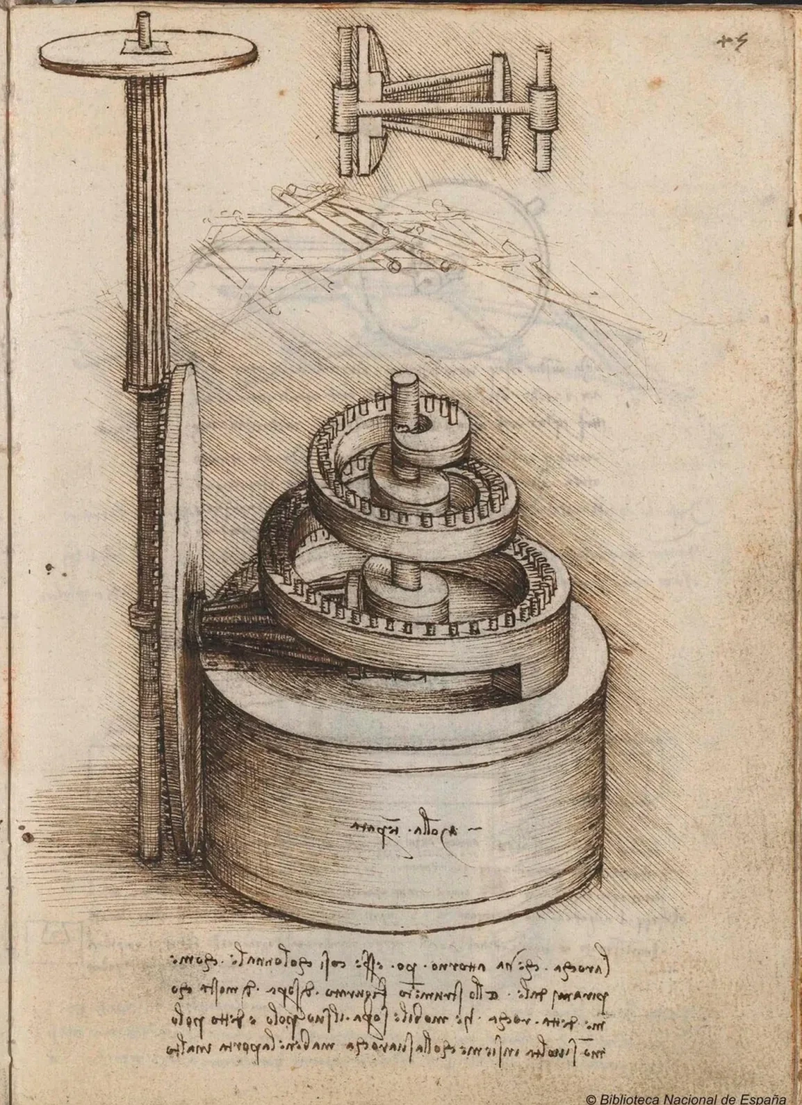 Ressort trempé avec engrenage en volute, Léonard de Vinci