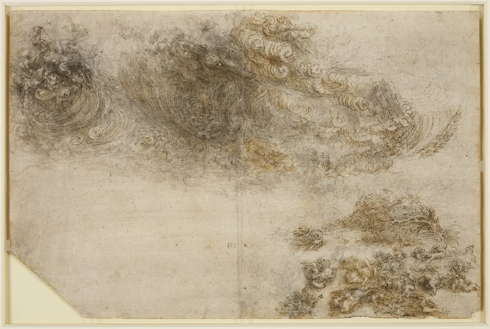 Tempête sur des cavaliers et des arbres, avec d'énormes vagues, Léonard de Vinci
