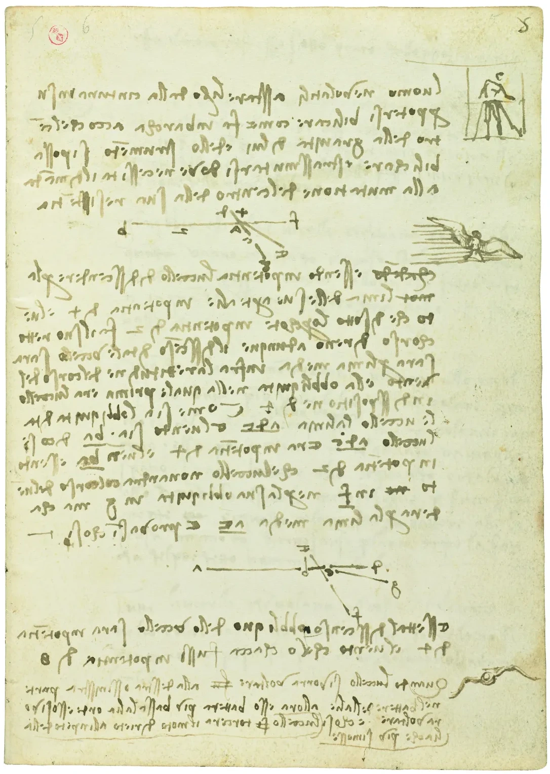 Réflexions sur l'équilibre à bord d'une machine volante, Léonard de Vinci