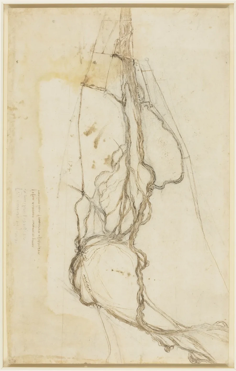 Carte topographique montrant l'Arno et le Mugnone à l'ouest de Florence, Léonard de Vinci