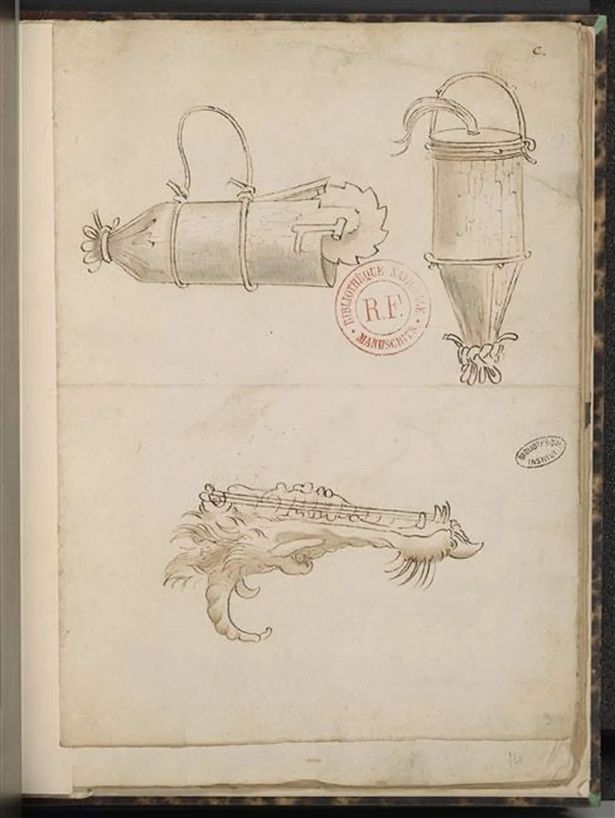 Two Idiophones (Self-sounding Instruments) and a Fantastical Lyre, Leonardo da Vinci