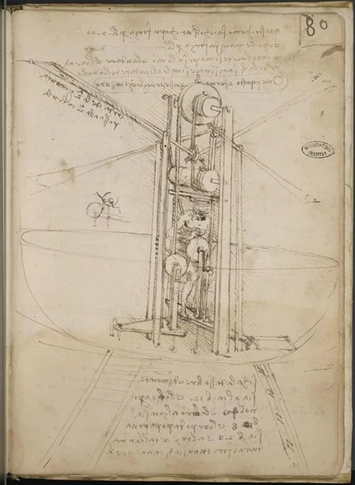 Machine volante verticale à ailes d'oiseau, Léonard de Vinci