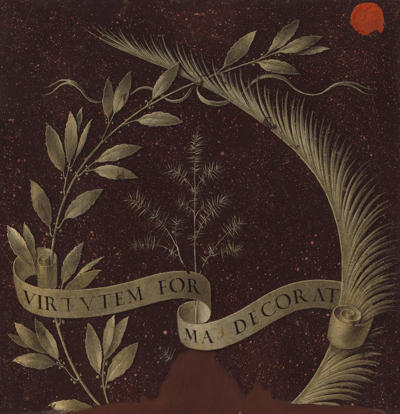 Wreath of Laurel, Palm, and Juniper with a Scroll inscribed Virtutem Forma Decorat [reverse], Leonardo da Vinci