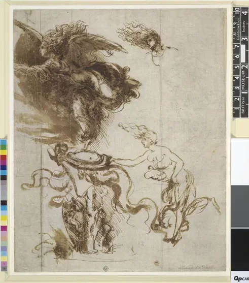 Dessin allégorique avec diverses figures féminines
