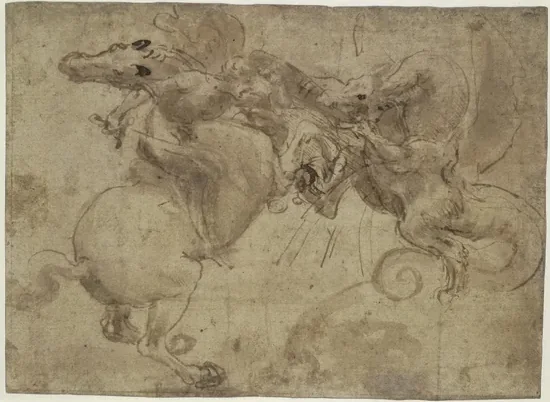 Combat d'un cavalier et d'un dragon