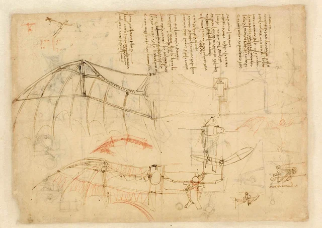 Aparelho com asas de pássaro em parte rígidas, Leonardo da Vinci