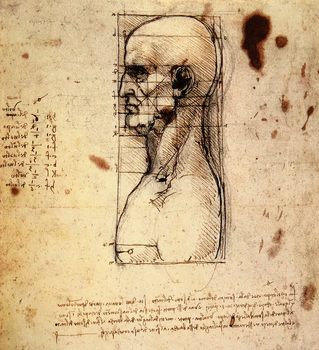 Busto de hombre de perfil, cuadriculado para el estudio de las proporciones