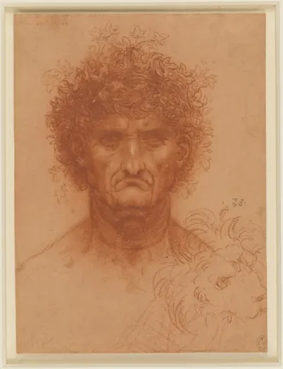 Character Head of an Older Man and Sketch of a Lion's Head