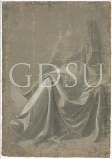 Étude de draperie pour une figure assise vue de trois quarts vers la gauche