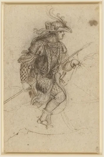 Drawing of a Young Man in Costume on the Back of a Horse